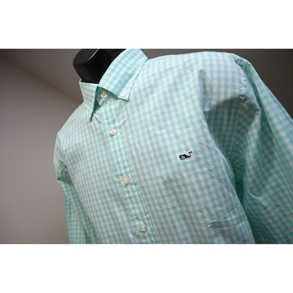 Vineyard Vines Button Down Shirt Mens Large Mint Plaid Whale Logo Cotton